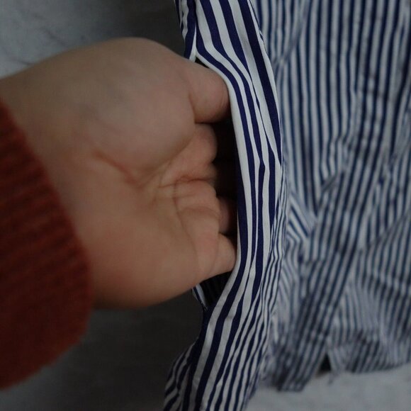 Holy Caftan Cold Shoulder Shirt Dress Women's Size 40 White/Blue Striped Cotton - Picture 11 of 13